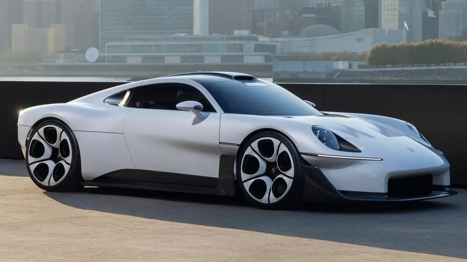 The Mission S previews Porsche's new design language with classic cues like round headlights and wide haunches.