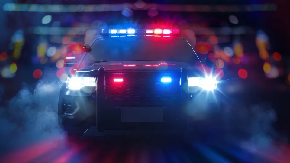 A patrol unit's lights cut through the night as the task force moves to halt street takeovers before they start
