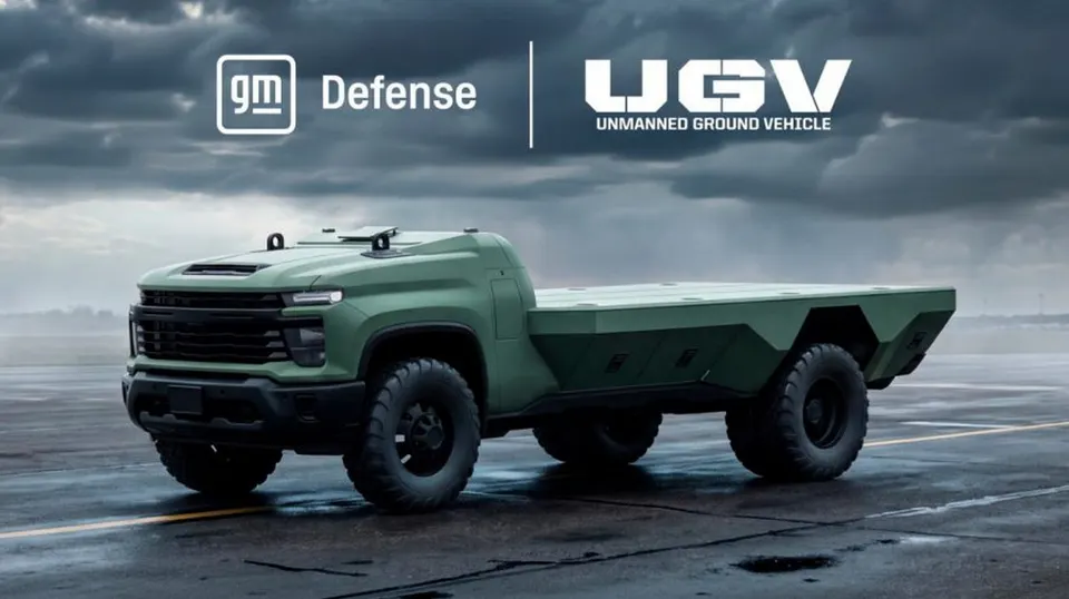 GM Defense's unmanned ground vehicle concept pairs a driverless Silverado 3500HD platform with Army-ready hardware